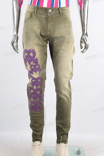 Green patchwork skinny jeans
