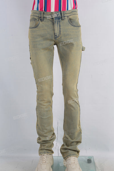 Green acid washed skinny jeans