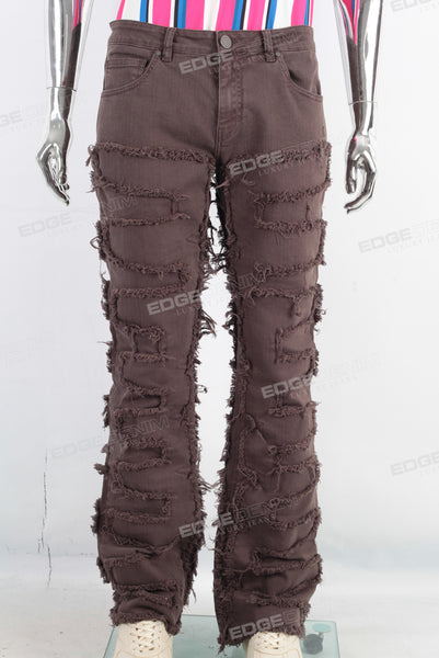 Coffee patchwork flare boot cut jeans