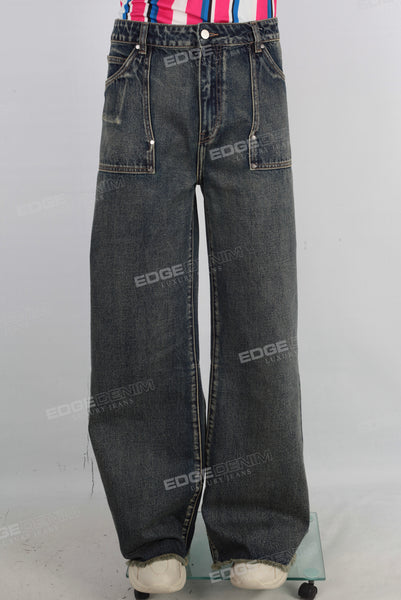 Blue straight acid washed jeans