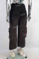 Black acid washed double cargo pants
