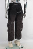 Black acid washed double cargo pants