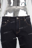Dark blue fit digital print jeans