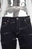 Dark blue fit digital print jeans