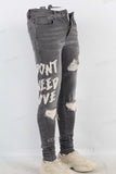 Grey damaged patchwork skinny jeans
