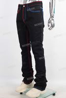 Contrast stitching stack boot cut jeans