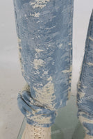 Blue straight damaged screen print jeans