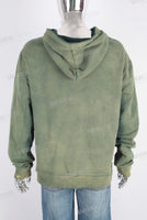 Green digital print acid washed hoodie