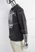 Black oversize digital print raw hem t shirt
