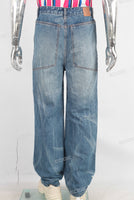Blue damaged acid washed baggy jeans