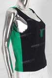 Black and green patchwork embroidered sleeveless shirt