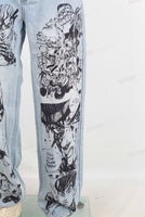 Blue screen print straight jeans