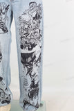 Blue screen print straight jeans