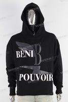 Black digital print raw hem hoodie