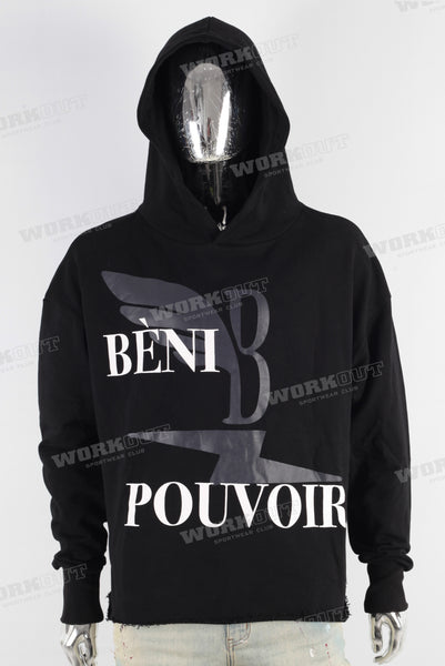 Black digital print raw hem hoodie