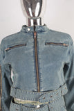 Blue denim zip up jacket and boot cut skirt set