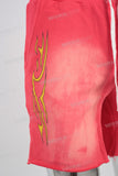 Red acid washed orange digital print boot cut shorts