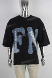 Black patchwork embroidered raw hem t shirt