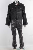 Black wax jacket and double skinny jeans set