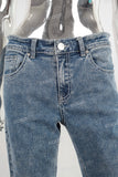 Blue embroidered straight jeans women
