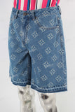 Blue laser baggy boot cut shorts