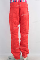 Red damaged boot cut jeans