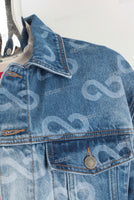 Blue laser acid washed damaged jacket and jeans set
