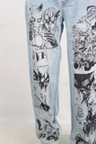 Blue screen print straight jeans