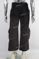 Black acid washed double cargo pants