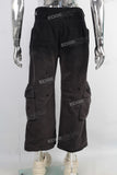 Black acid washed double cargo pants