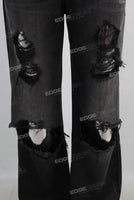 Black wide leg damaged boot cut jeans