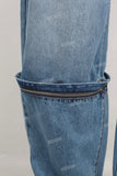 Blue baggy zip up patchwork jeans