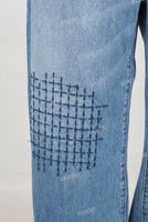 Blue embroidered baggy jeans