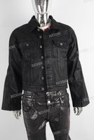 Black wax jacket and double skinny jeans set