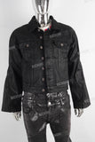 Black wax jacket and double skinny jeans set