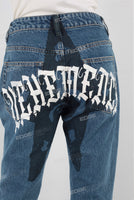 Blue digital print straight jeans women