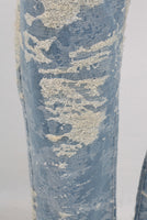 Blue straight damaged screen print jeans
