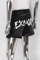 Black rhinestone patchwork boot cut skirt