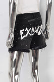 Black rhinestone patchwork boot cut skirt