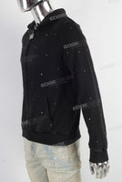 Black rhinestone zip up hooded jacket