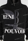 Black digital print raw hem hoodie