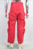 Red cargo straight jeans men