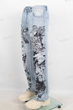 Blue screen print straight jeans