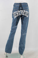 Blue digital print straight jeans women