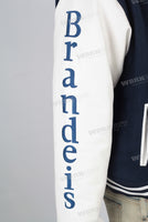 Blue embroidered leather hooded jacket