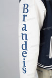 Blue embroidered leather hooded jacket