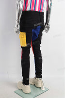 cargo patch work black skinny jeans men