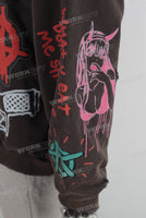 Coffee digital print zip up hooded jacket
