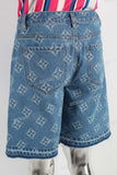 Blue laser baggy boot cut shorts