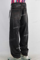 Black patchwork straight jeans